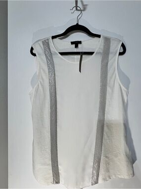 Jcrew White Sleeveless Top with Silver Sequin Stripes A0041